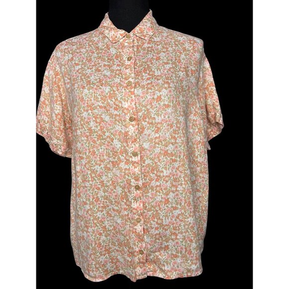 Cynthia Rowley Tops - Cynthia Rowley Floral Linen Button Down Shirt WOMEN M Pink Beige Short Sleeve